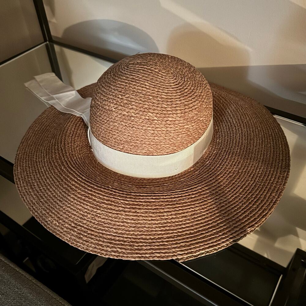 Helen Kaminski Cori Wide Brim Hat Nougat/Cream Raffia Sun Summer - Picture 10 of 16